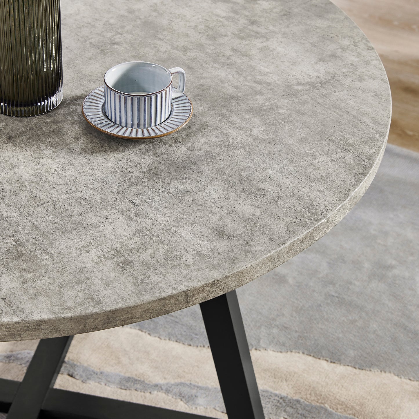 Tabner Edo 5-Piece Dining Set, Round Trestle Table and 4 Upholstered Chairs