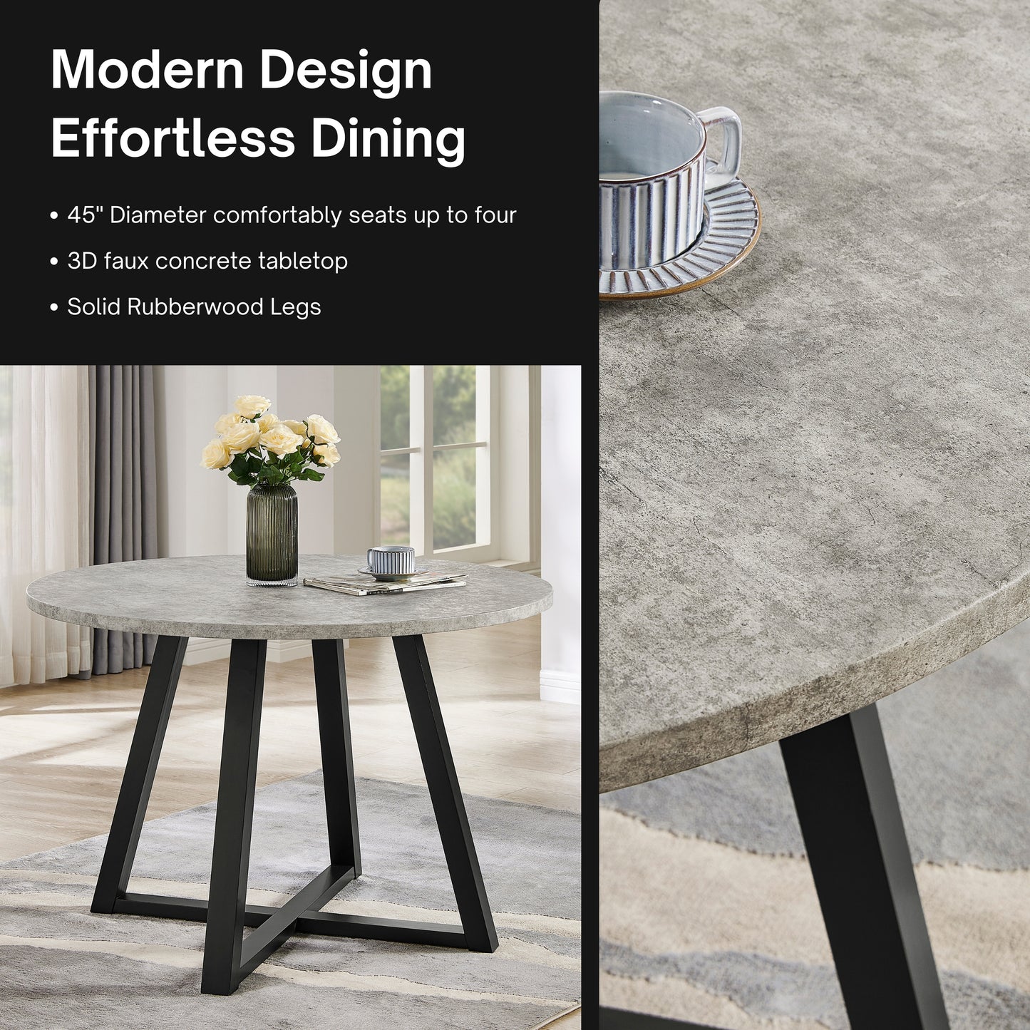 Edo Contemporary Round Dining Table, Trestle Base