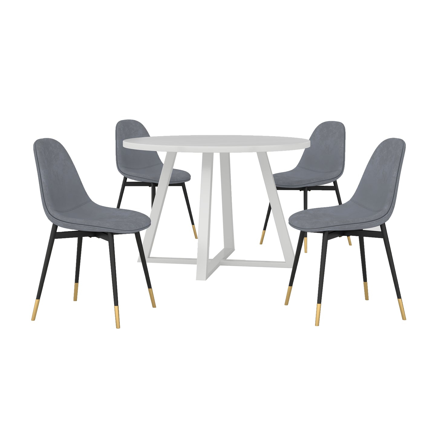 Evatt 5-Piece Round Dining Set, Trestle Round Table with 4 Stylish Chairs