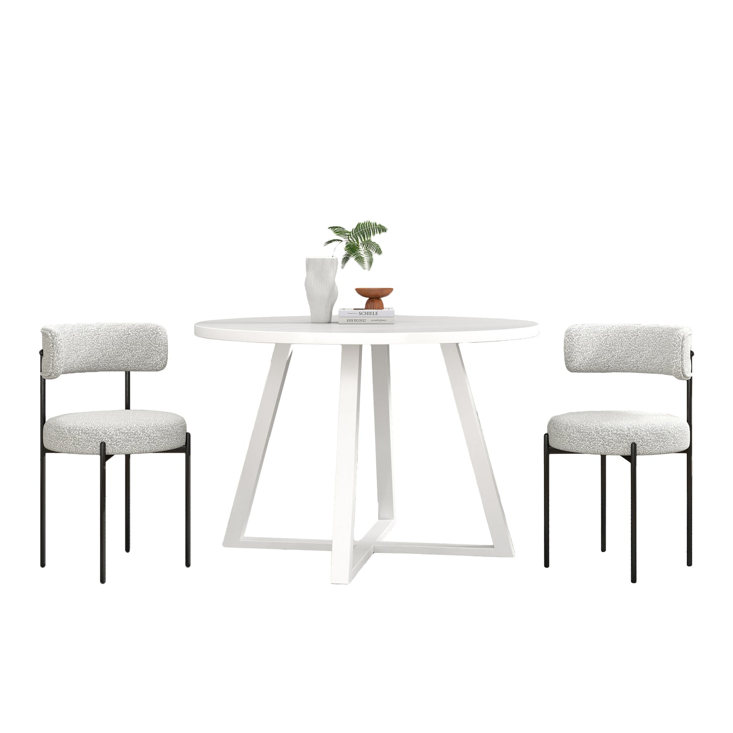 Durban 3-Piece Round Dining Set, Trestle Dining Table with 2 Boucle Chairs