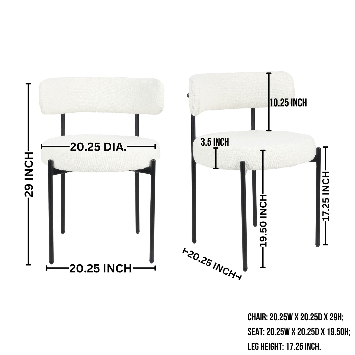 Durban 3-Piece Round Dining Set, Trestle Dining Table with 2 Boucle Chairs