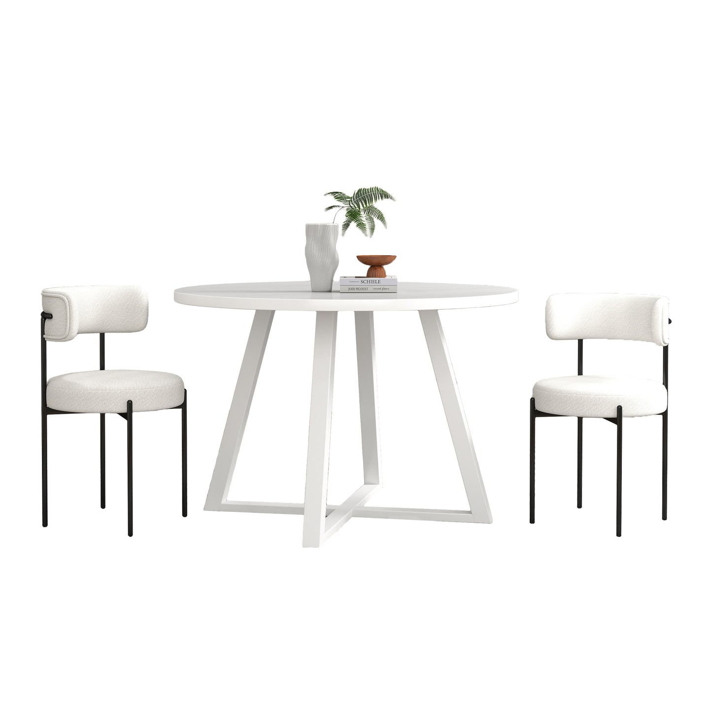 Durban 3-Piece Round Dining Set, Trestle Dining Table with 2 Boucle Chairs