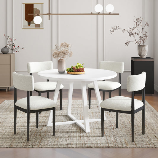 Roundhill Furniture Edo 5-Piece Dining Set, Round Trestle Table and 4 Upholstered Chairs