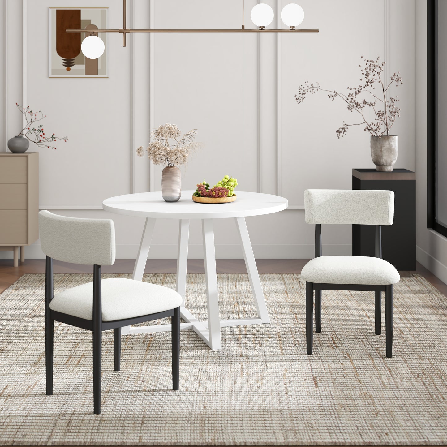 Tabner Edo 5-Piece Dining Set, Round Trestle Table and 4 Upholstered Chairs