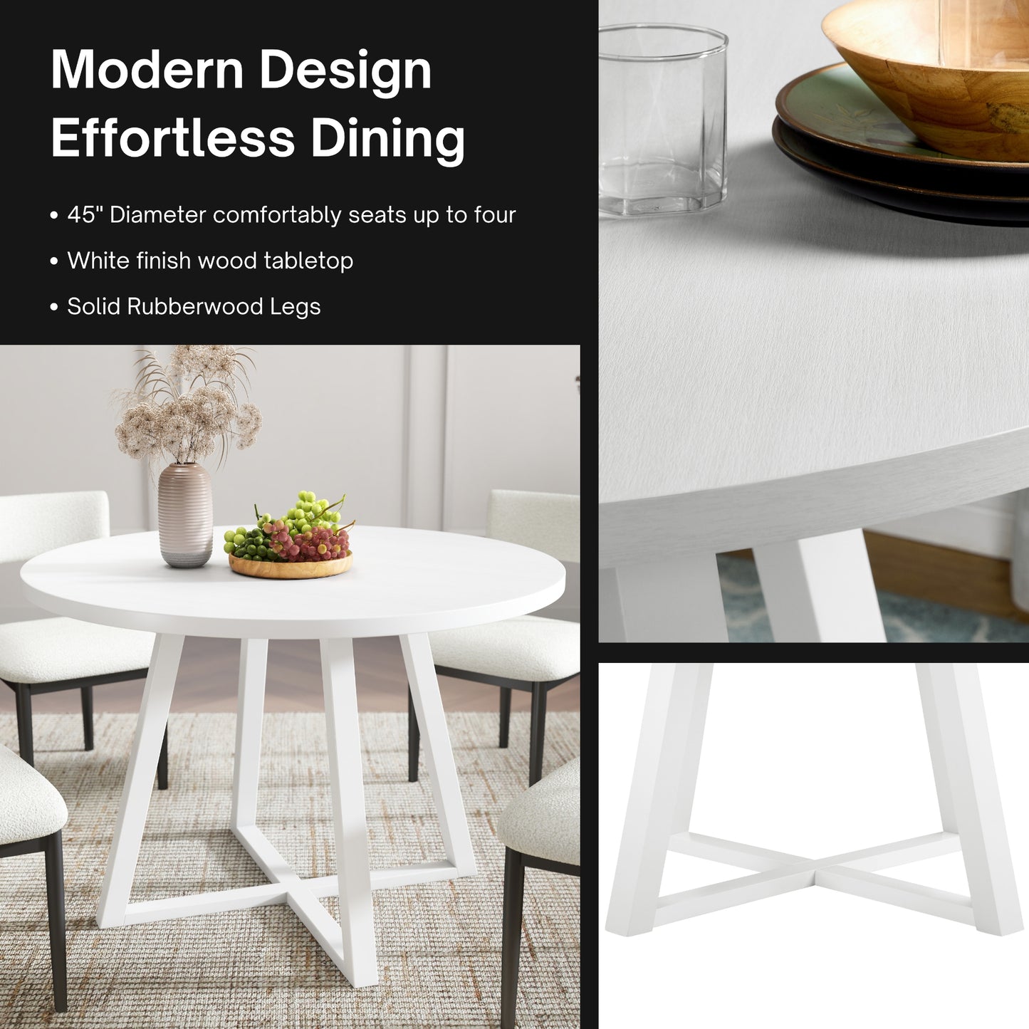 Tabner Edo 5-Piece Dining Set, Round Trestle Table and 4 Upholstered Chairs