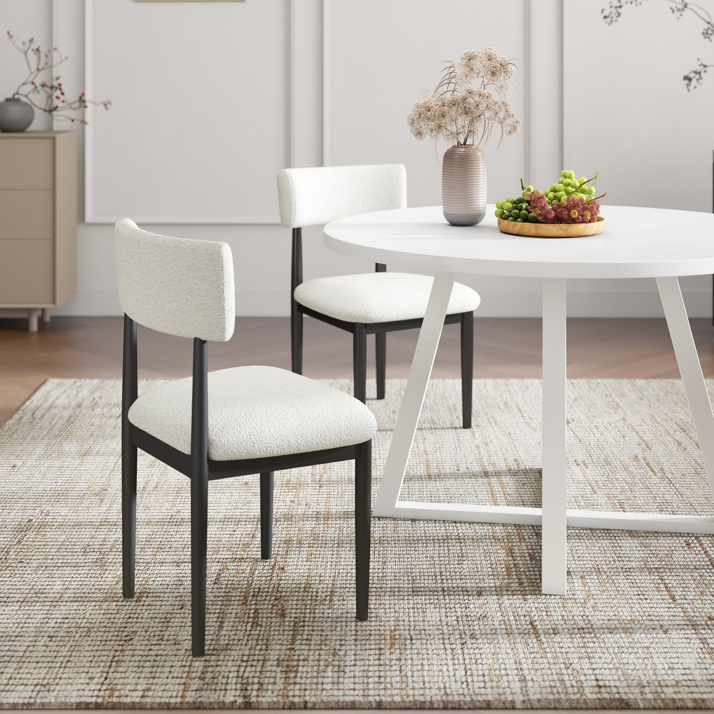 Tabner Edo 5-Piece Dining Set, Round Trestle Table and 4 Upholstered Chairs