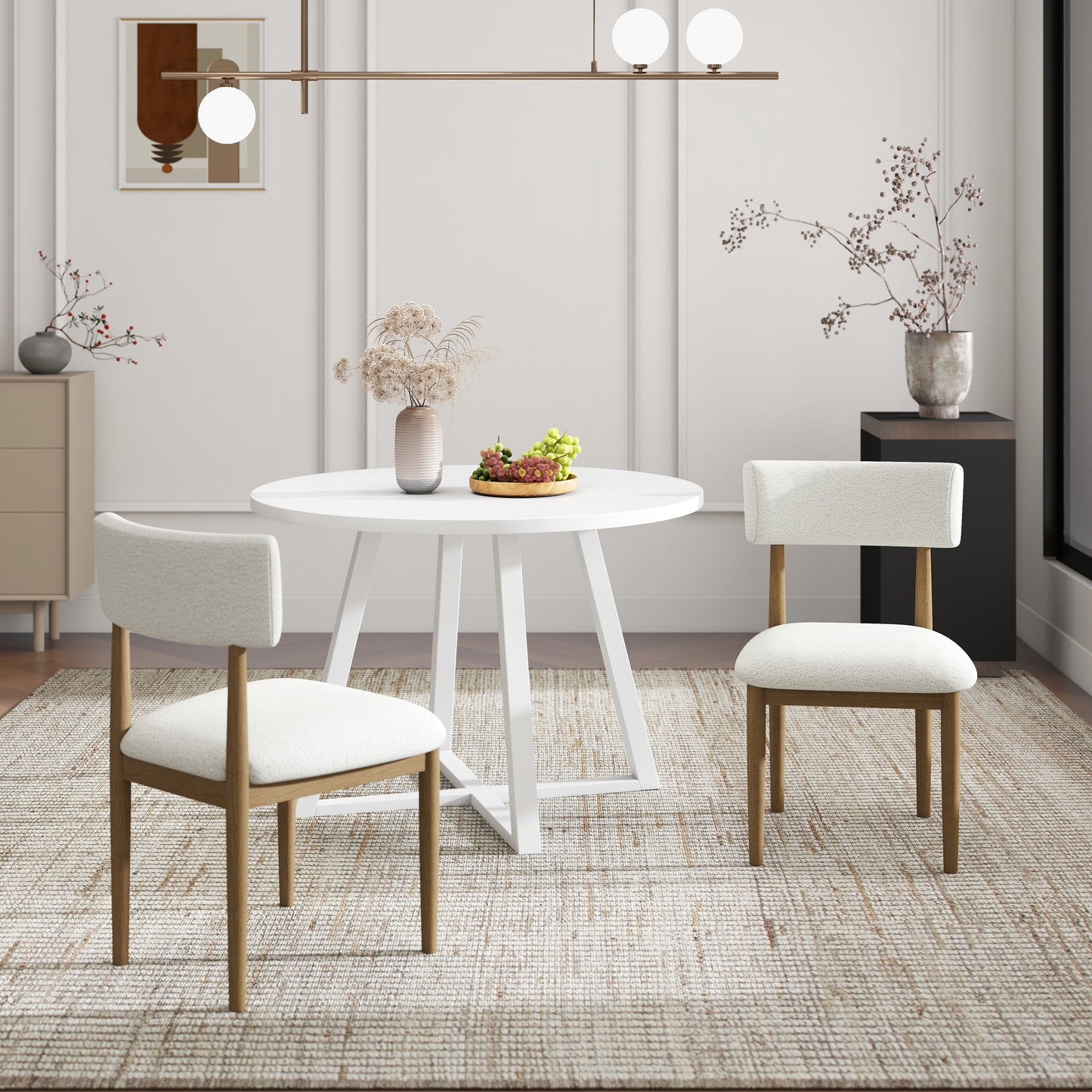 Tabner Edo 5-Piece Dining Set, Round Trestle Table and 4 Upholstered Chairs