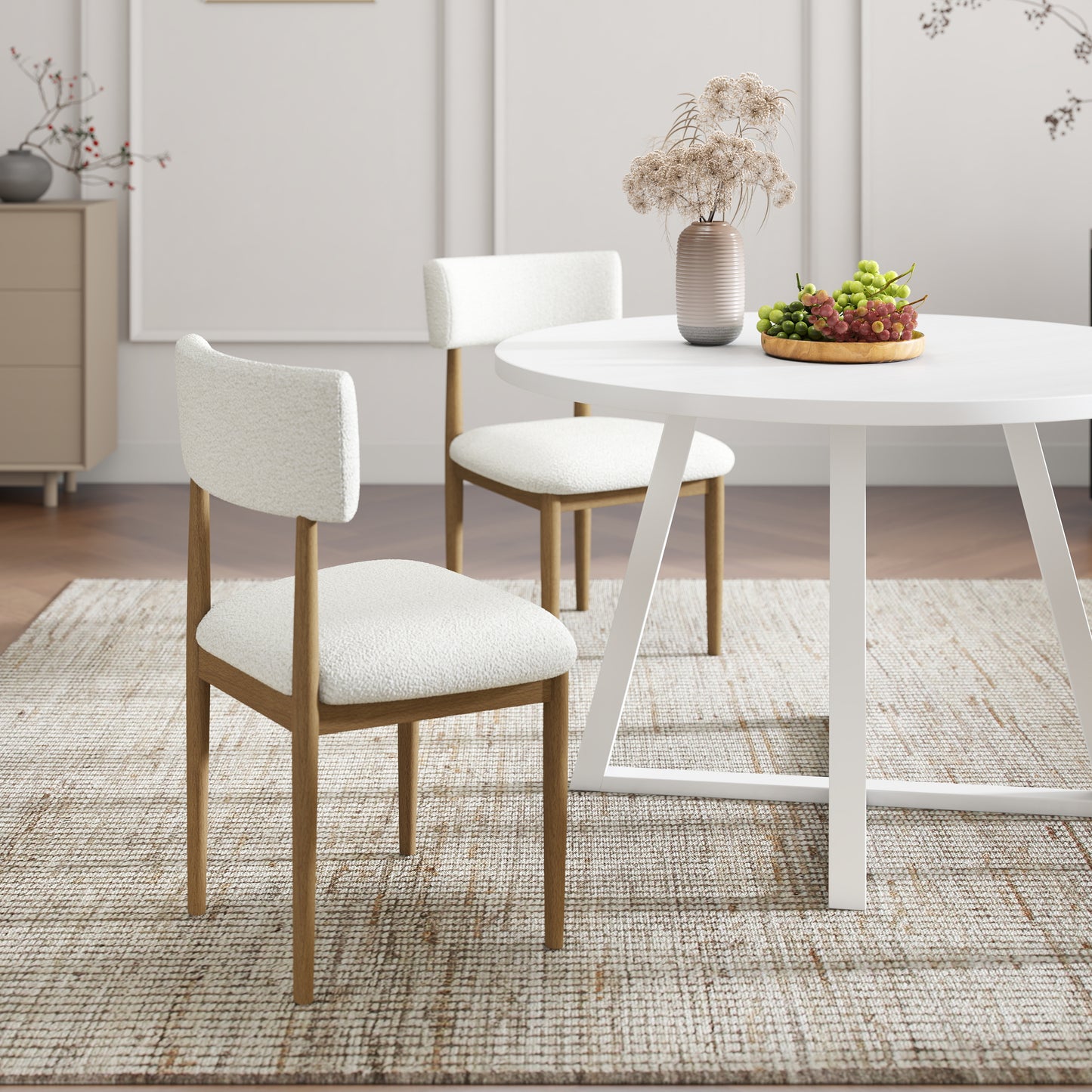 Tabner Edo 5-Piece Dining Set, Round Trestle Table and 4 Upholstered Chairs