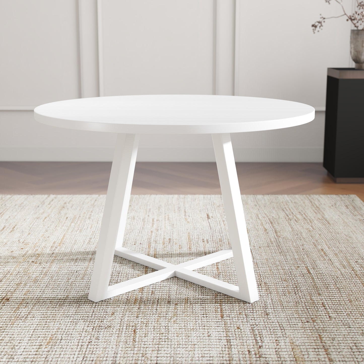 Tabner Edo 5-Piece Dining Set, Round Trestle Table and 4 Upholstered Chairs