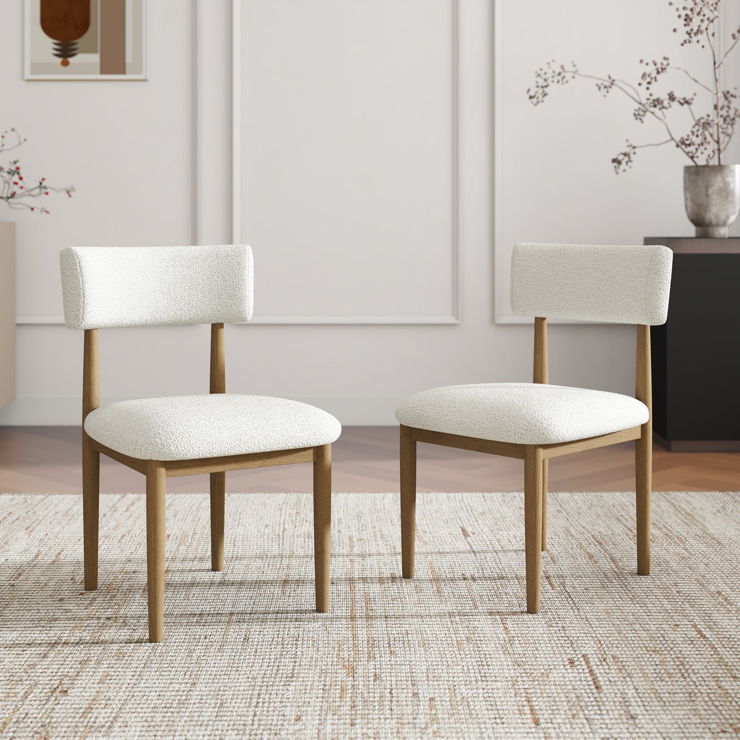 Tabner Edo 5-Piece Dining Set, Round Trestle Table and 4 Upholstered Chairs