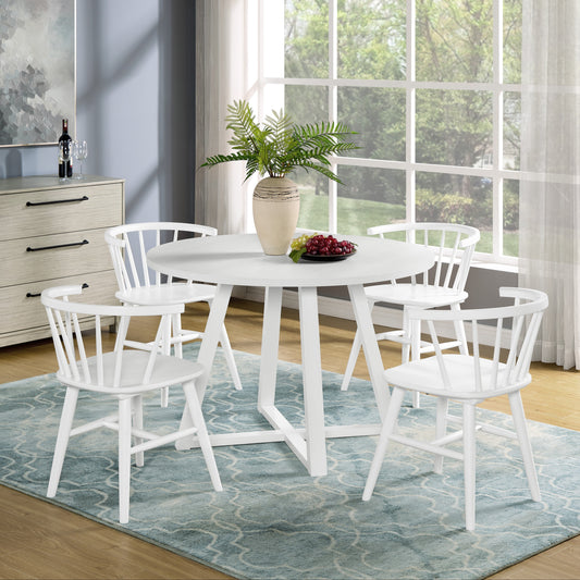 Edo White Wood 5-Piece Dining Set, Trestle Dining Table with 4 Stylish Chairs