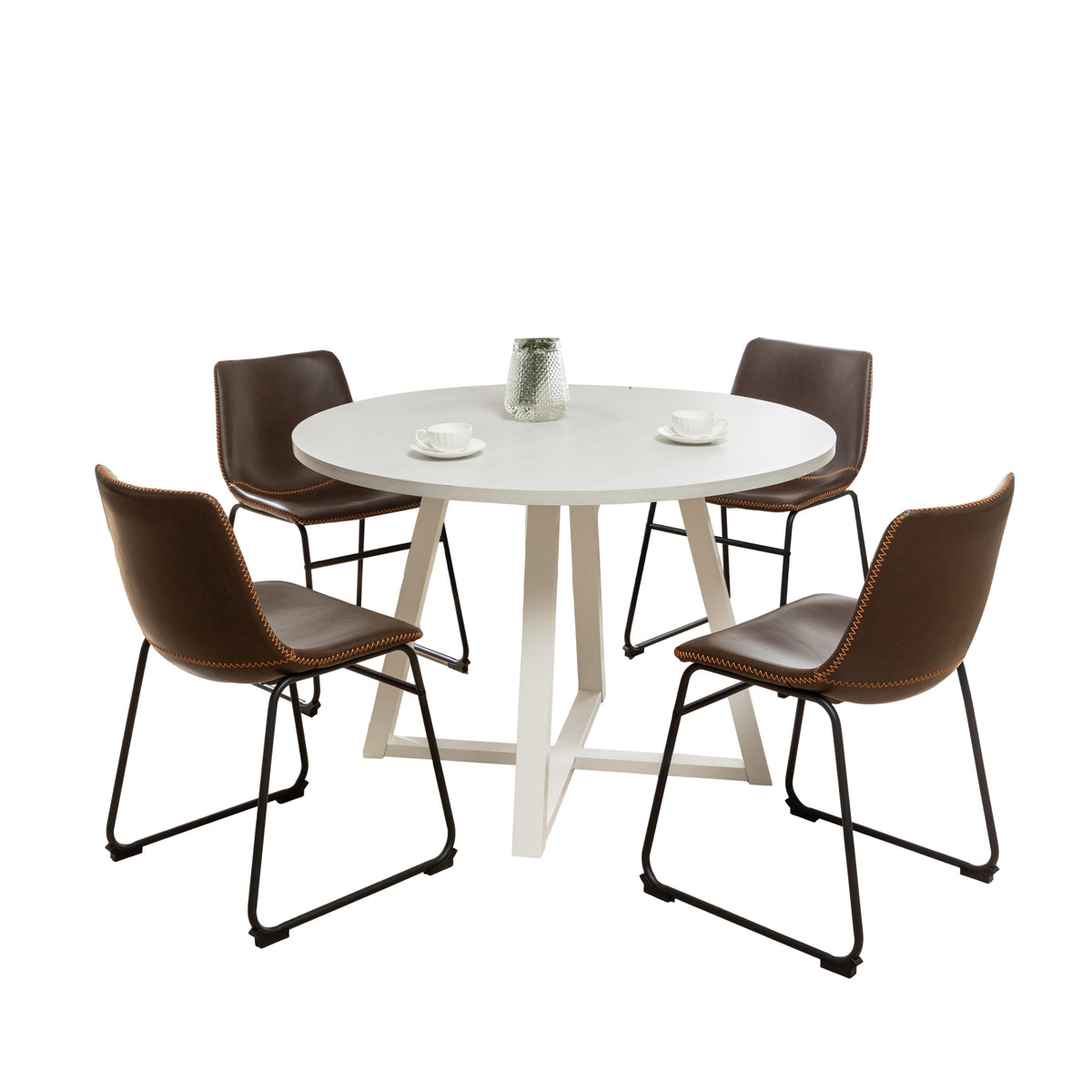 Varna 5-Piece Round Dining Set, Trestle Dining Table with 4 Stylish Chairs