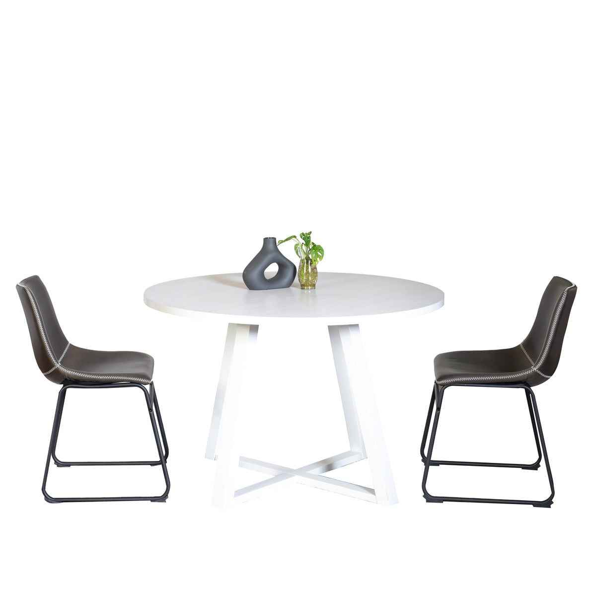 Varna 3-Piece Round Dining Set, Trestle Dining Table with 2 Stylish Chairs