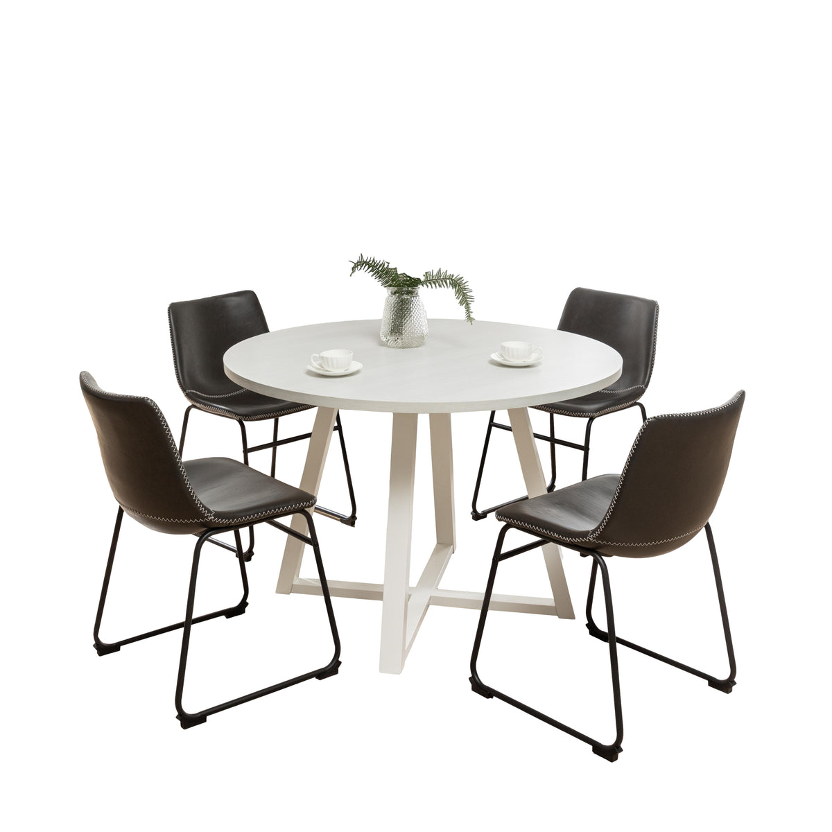 Varna 5-Piece Round Dining Set, Trestle Dining Table with 4 Stylish Chairs