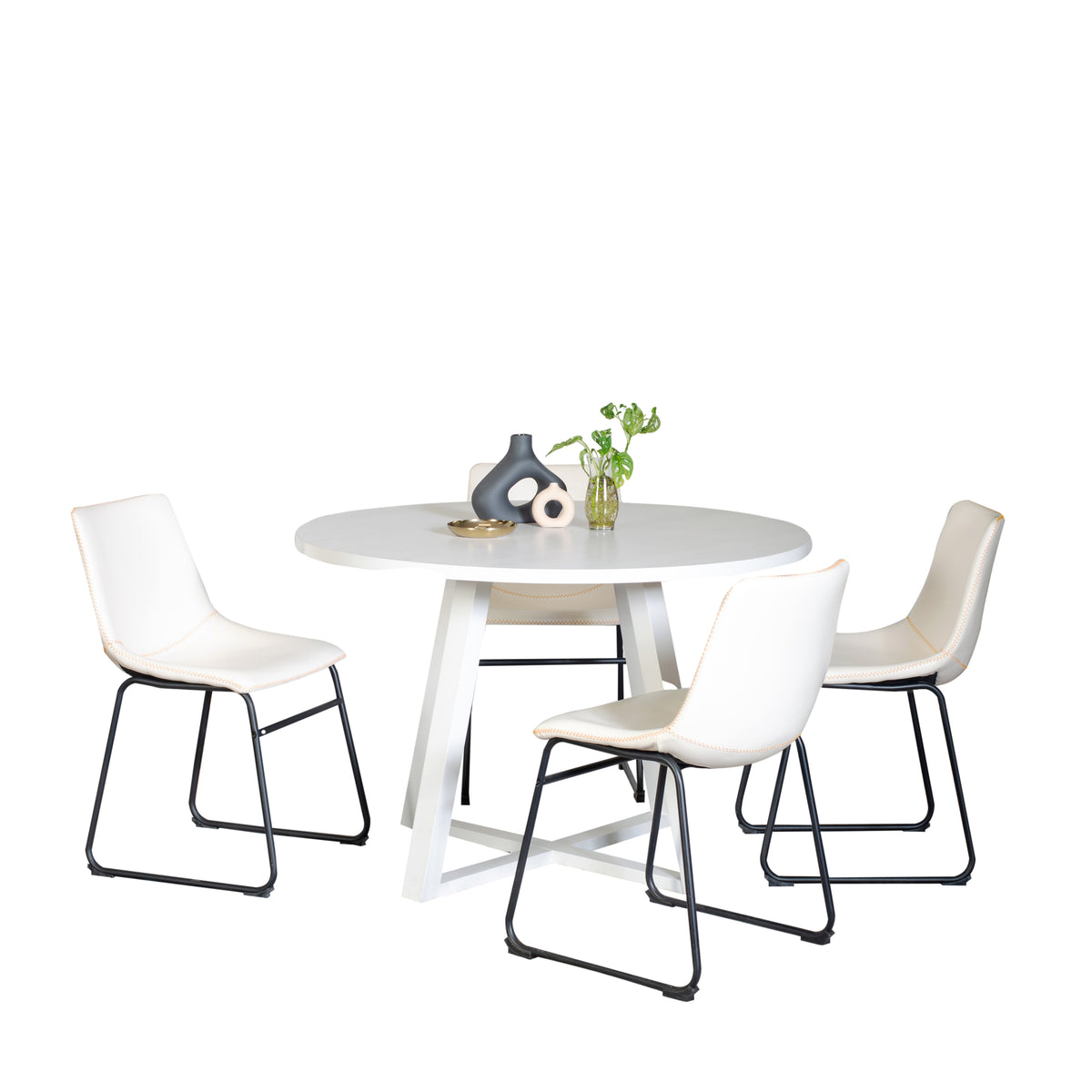 Varna 5-Piece Round Dining Set, Trestle Dining Table with 4 Stylish Chairs