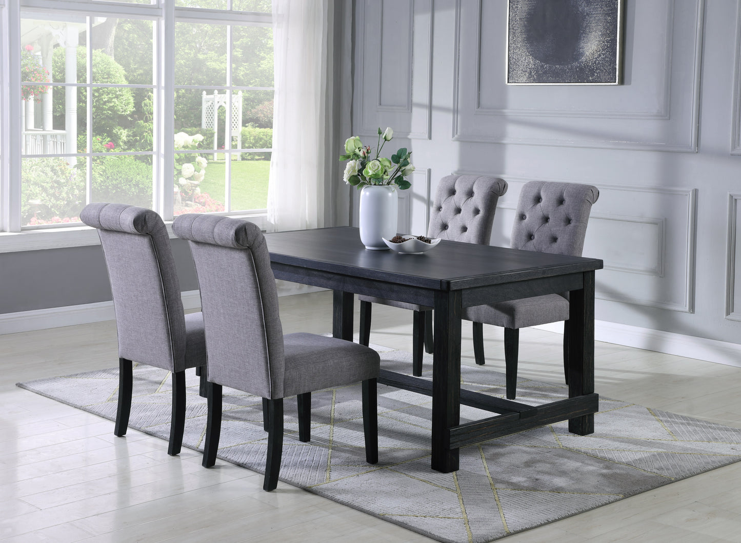 Roundhill Furniture Leviton 5-Piece Dining Set, 30’’Height Table with 4 Chairs