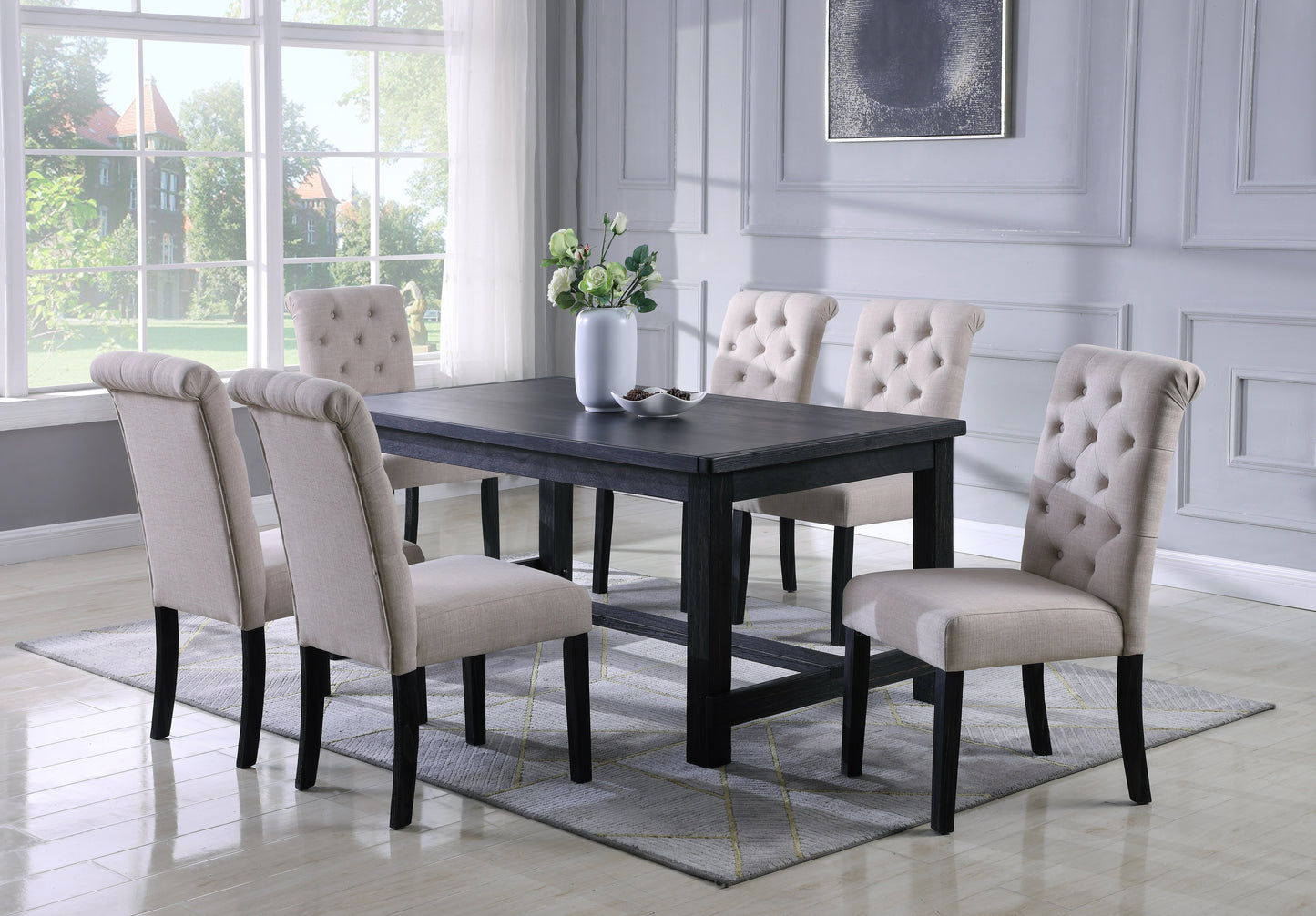 Roundhill Furniture Leviton 7-Piece Dining Set, 30’’Height Table with 6 Chairs