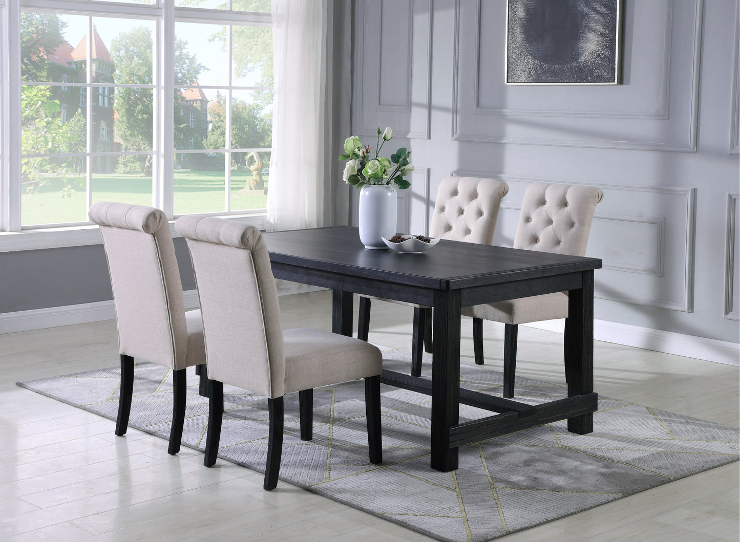 Roundhill Furniture Leviton 5-Piece Dining Set, 30’’Height Table with 4 Chairs