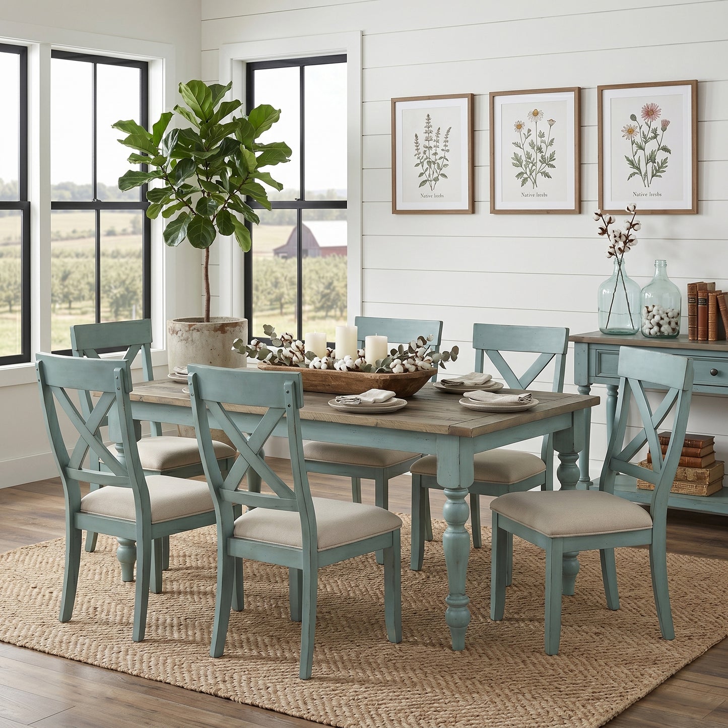 Prato 7-Piece Dining table'set with Cross Back Chairs