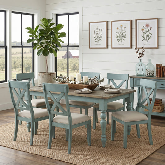 Prato 7-Piece Dining table'set with Cross Back Chairs