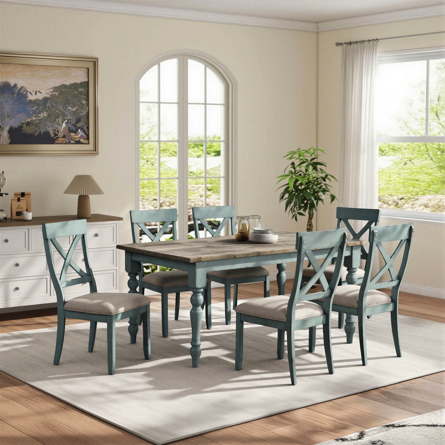 Prato 7-Piece Dining table'set with Cross Back Chairs