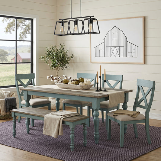 Prato 6-Piece Dining table'set with Cross Back Chairs and Dining Bench