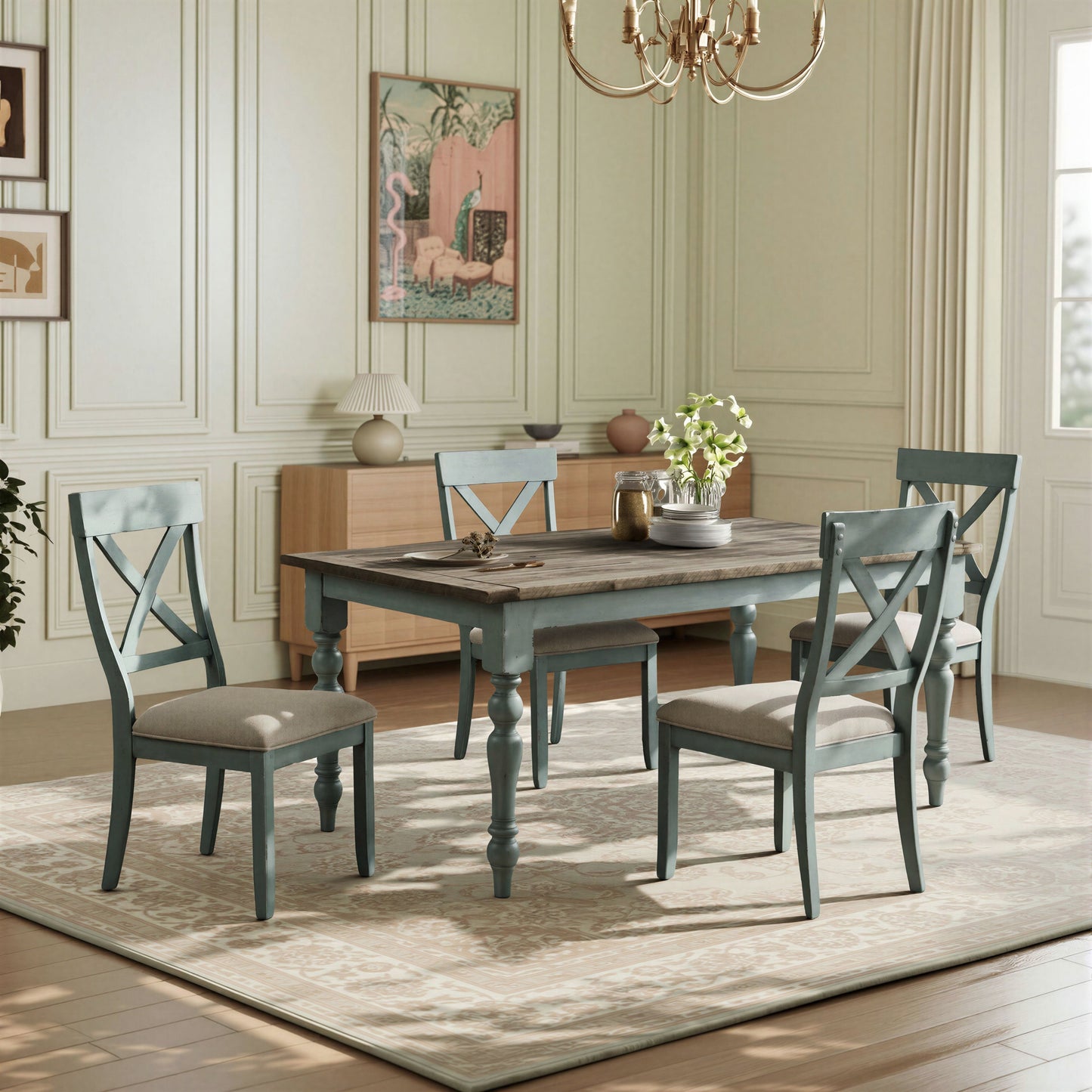 Prato 5-Piece Dining table'set with Cross Back Chairs