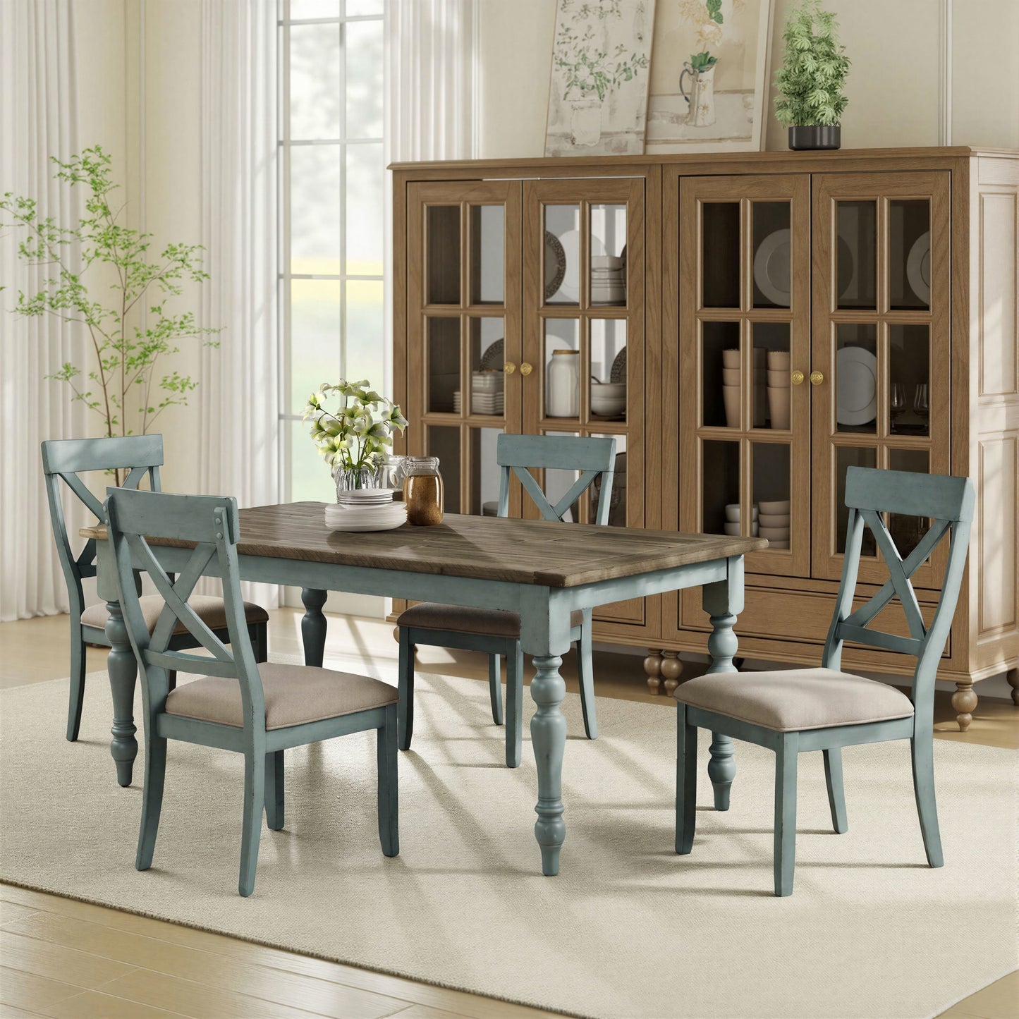 Prato 5-Piece Dining table'set with Cross Back Chairs