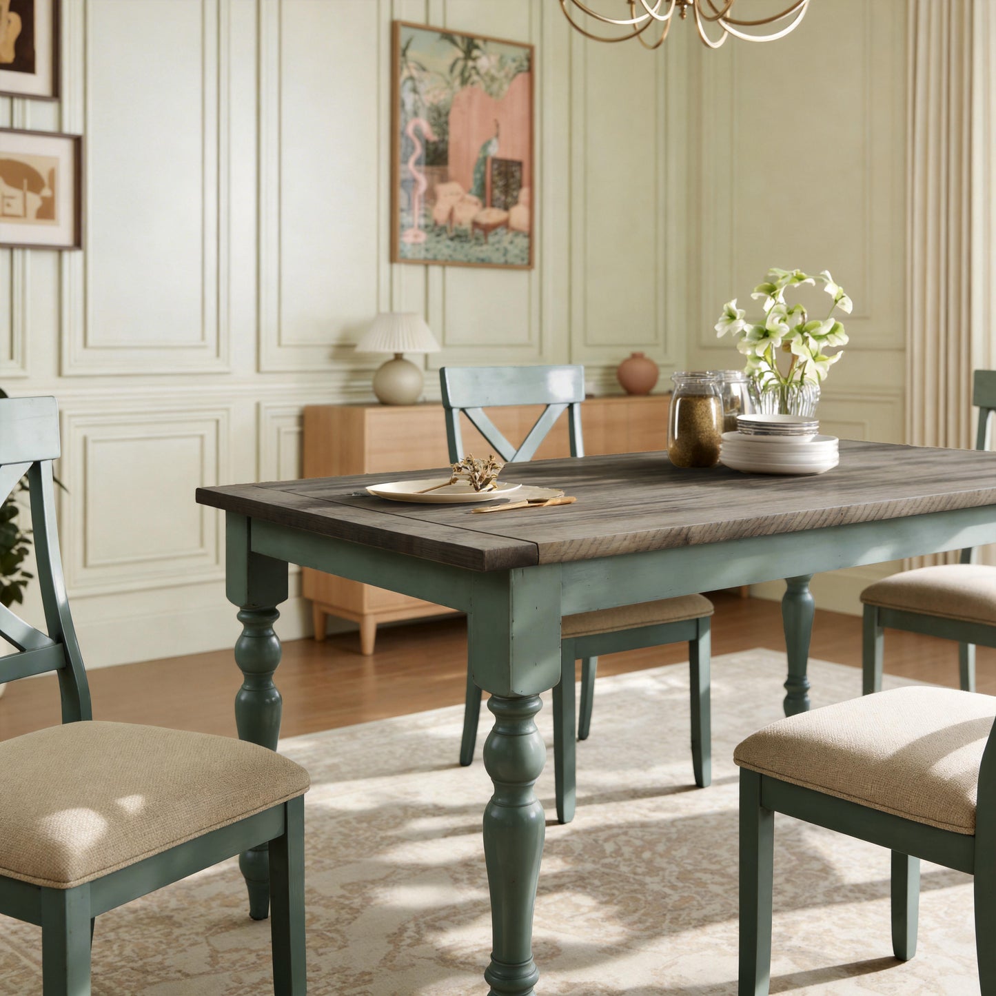 Prato 7-Piece Dining table'set with Cross Back Chairs