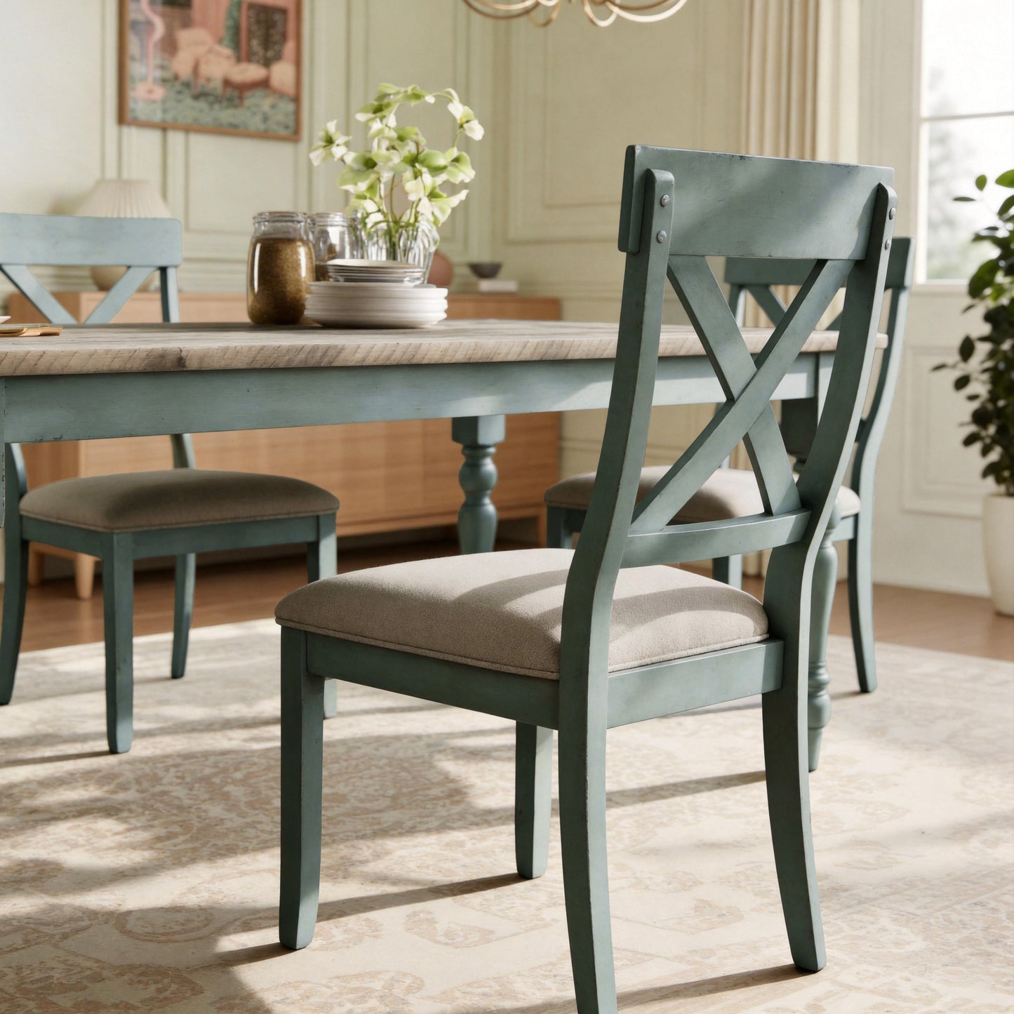 Prato 6-Piece Dining table'set with Cross Back Chairs and Dining Bench