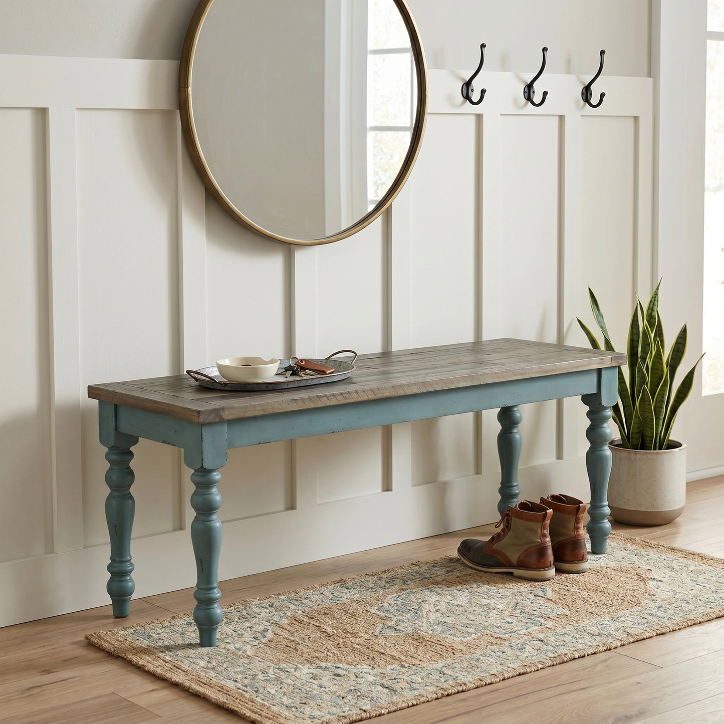 Prato Two-Tone Wood Upholstered Dining Bench
