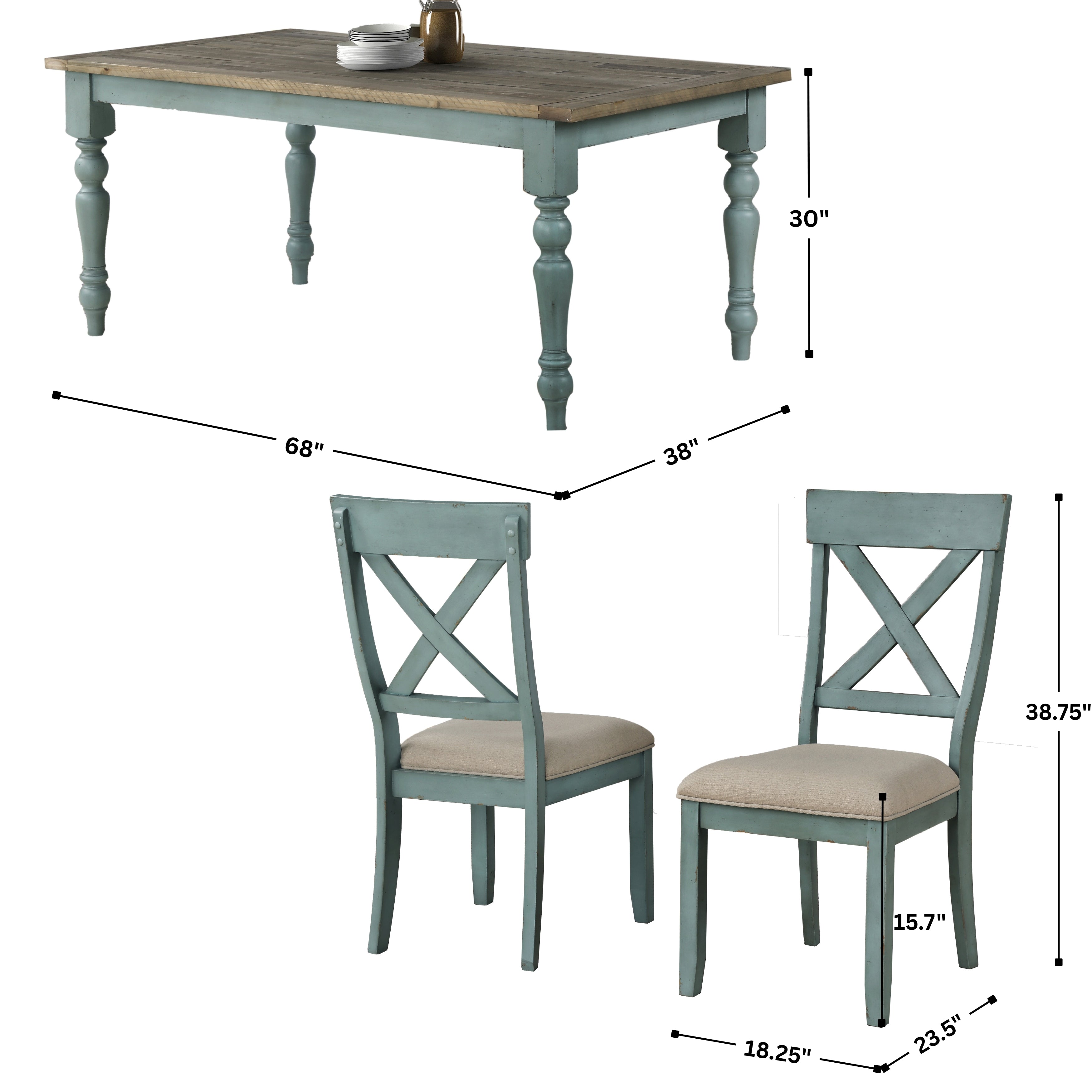 Prato 7-Piece Dining Table Set with Cross Back Chairs - Thumbnail 3