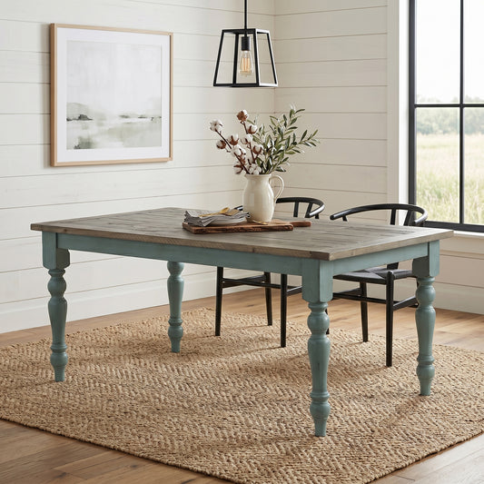 Prato Blue and Brown Two-Tone Finish Wood Dining Table