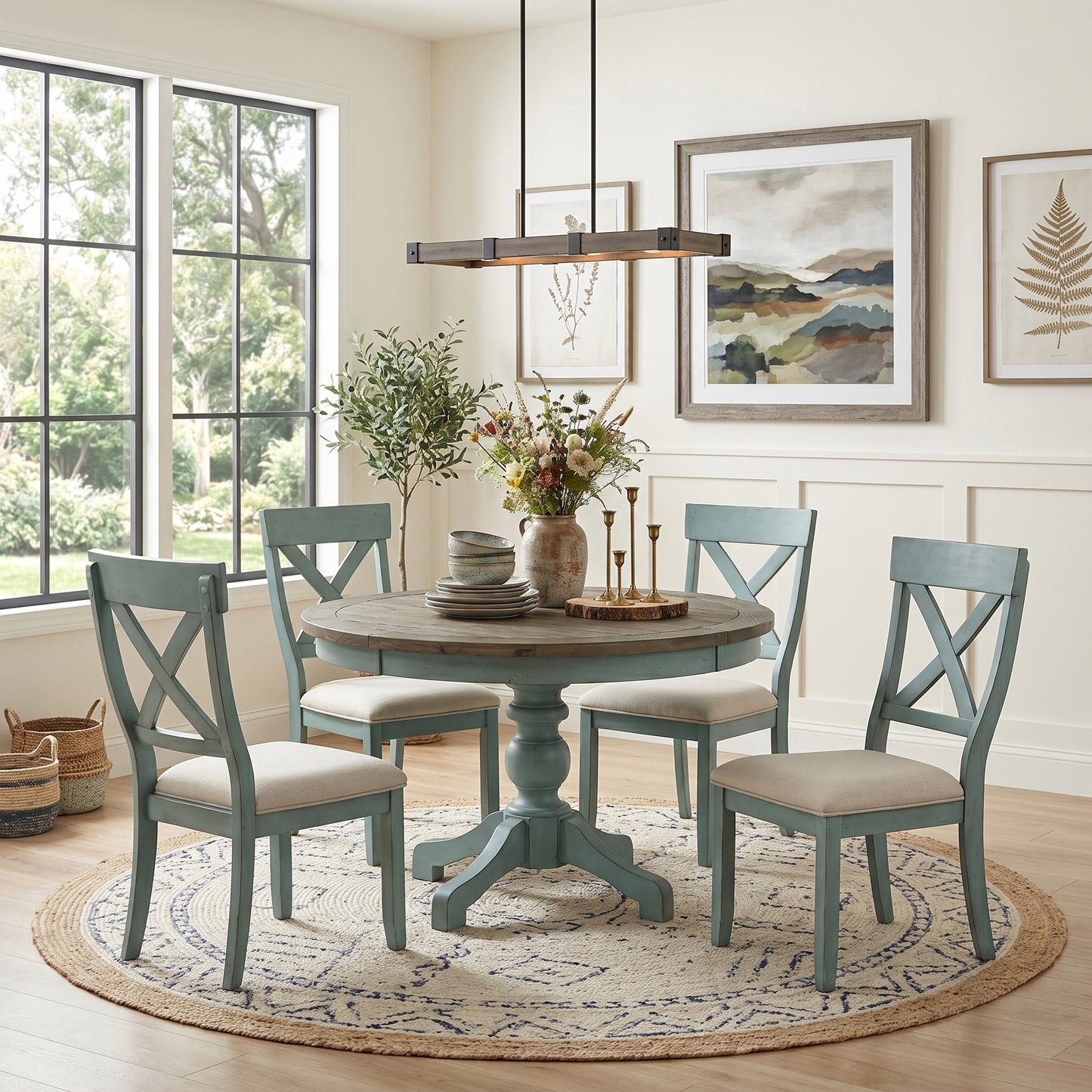 Prato Round Blue and Brown Two-Tone Finish Wood Dining Table