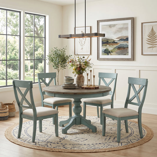 Prato 5-Piece Round Dining table'set with Cross Back Chairs