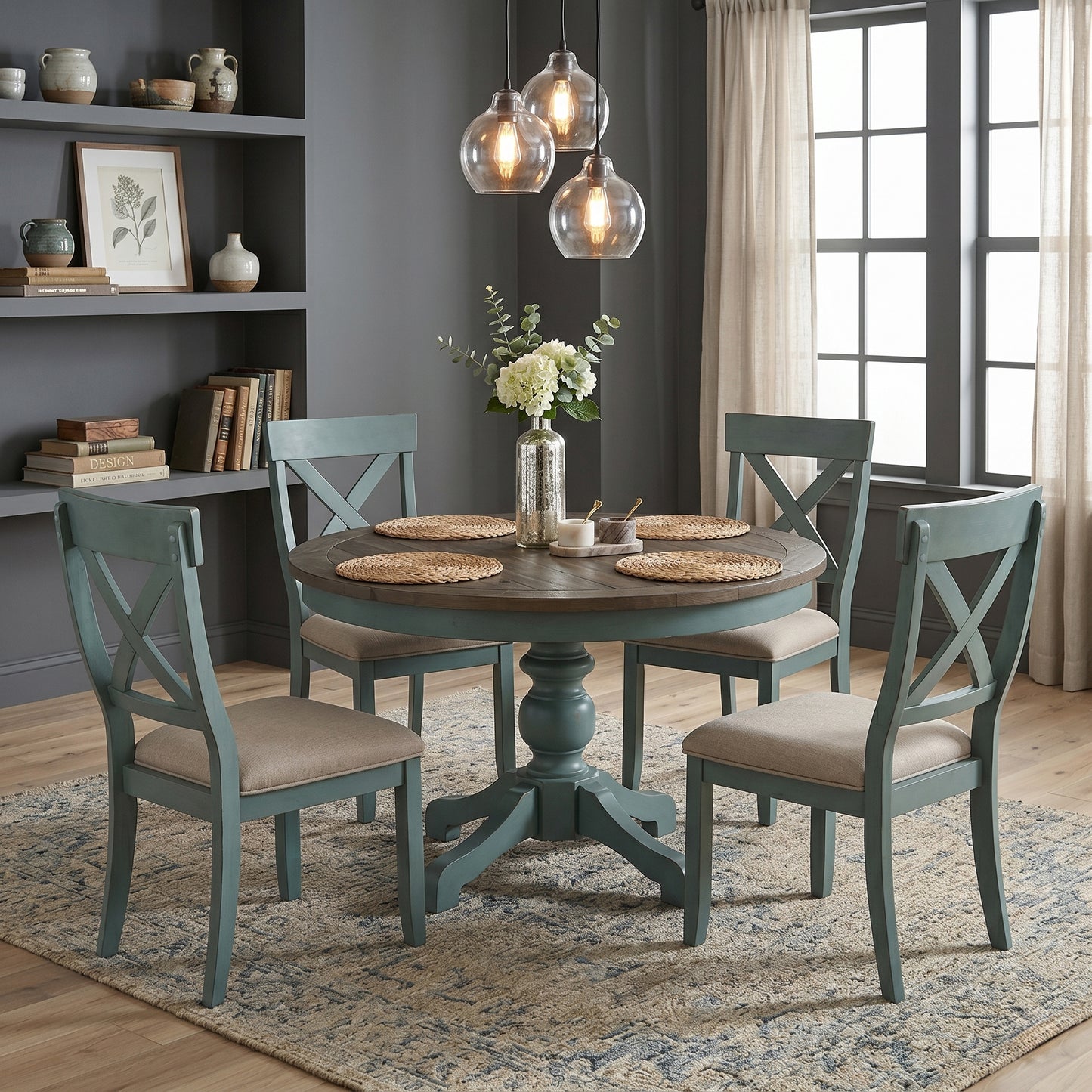 Prato 5-Piece Round Dining table'set with Cross Back Chairs