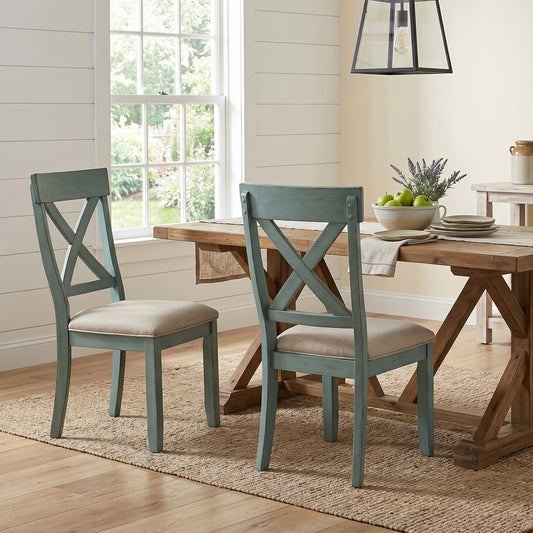 Prato Two-Tone Wood Cross Back Upholstered Dining Chairs, Set of 2