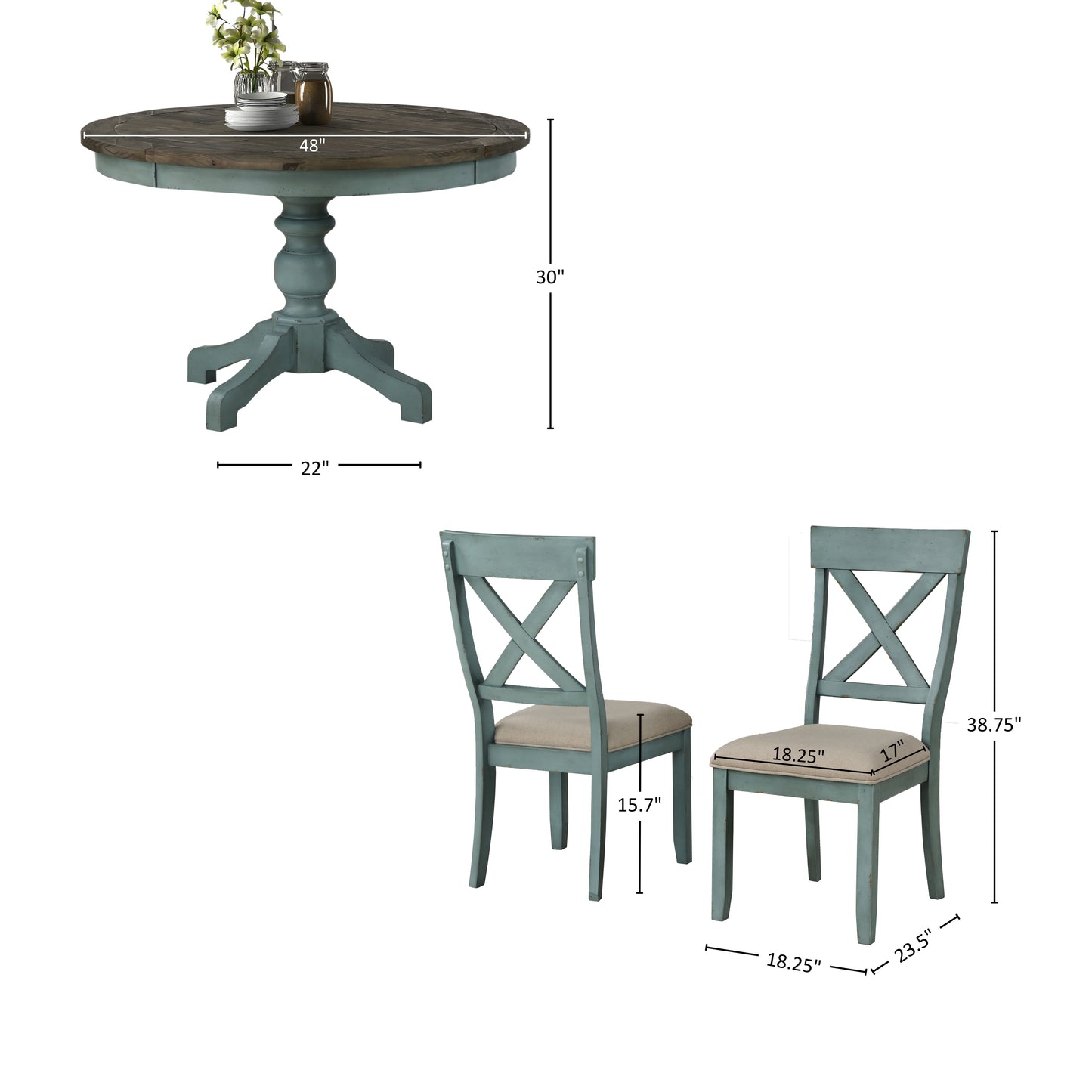 Prato 5-Piece Round Dining table'set with Cross Back Chairs