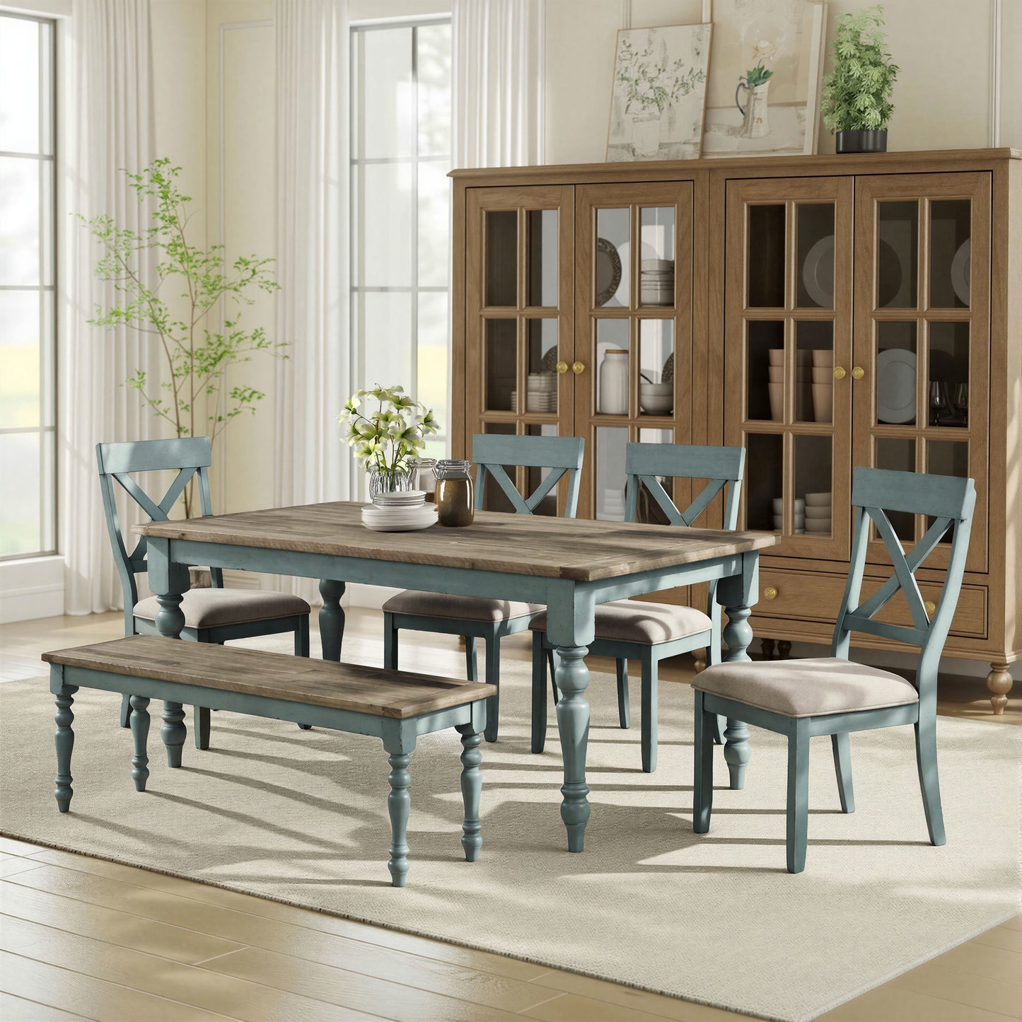 Prato Blue and Brown Two-Tone Finish Wood Dining Table