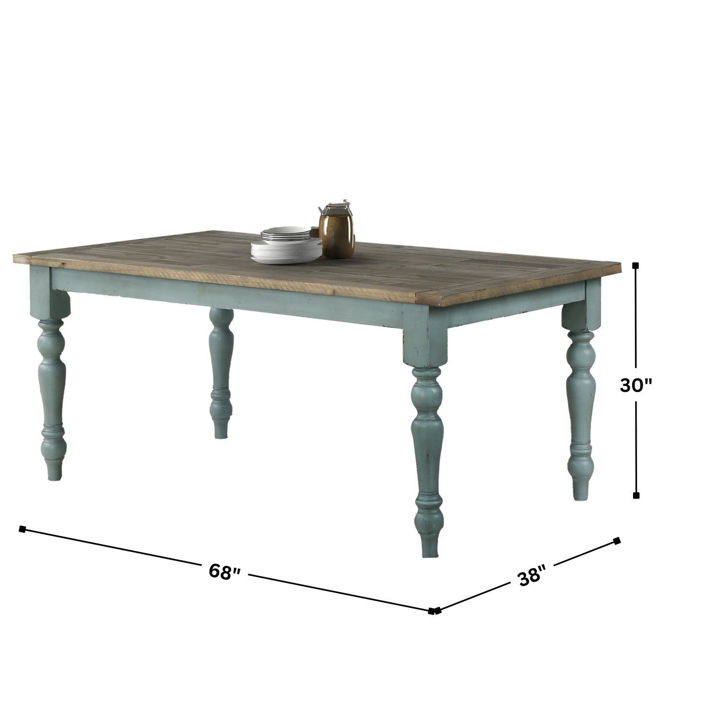 Prato Blue and Brown Two-Tone Finish Wood Dining Table