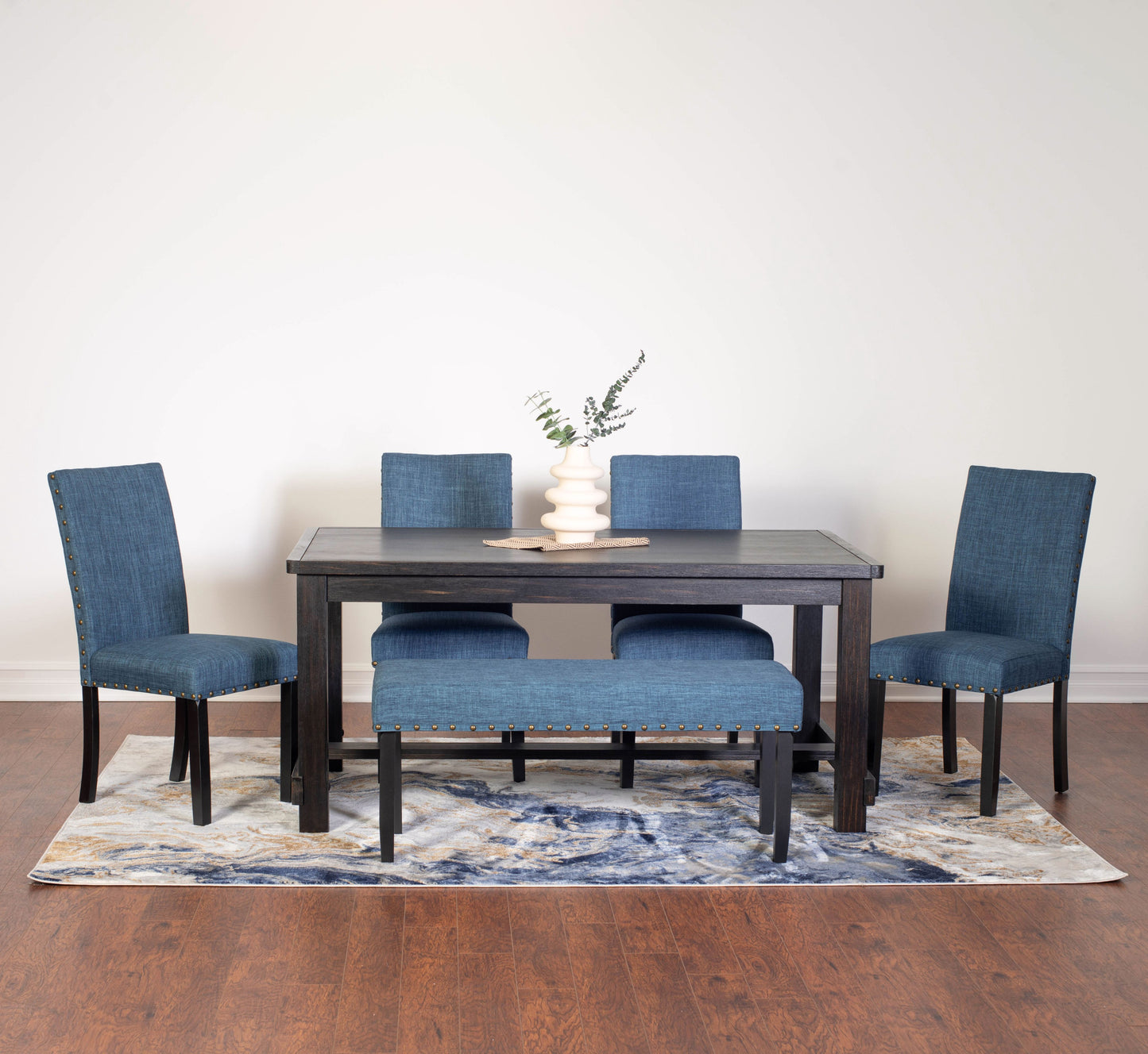 Muzzi Contemporary 6-Piece Dining Set, Dining Table with 4 Stylish Chairs and a Bench