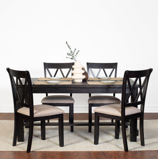 Hensfield Contemporary 5-Piece Dining Set, Dining Table with 4 Cross-back Chairs, Rich Black