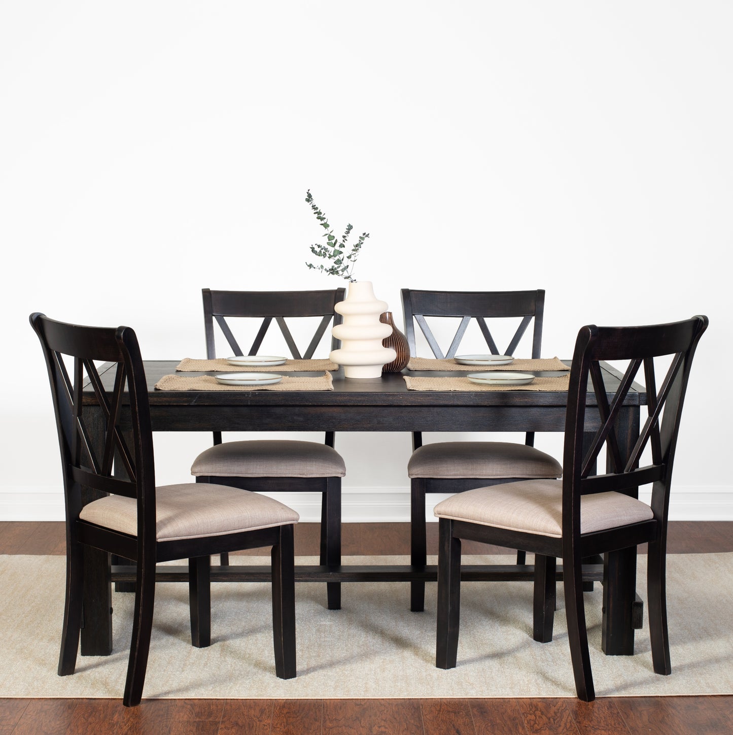 Hensfield Contemporary 5-Piece Dining Set, Dining Table with 4 Cross-back Chairs, Rich Black