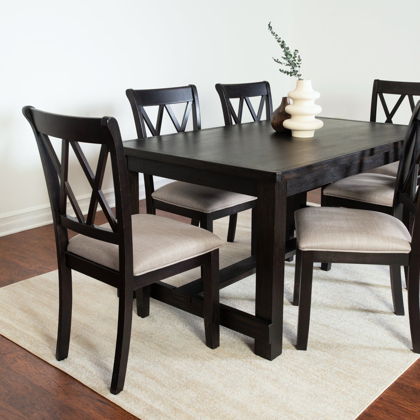 Hensfield Contemporary 7-Piece Dining Set, Dining Table with 6 Cross-back Chairs, Rich Black