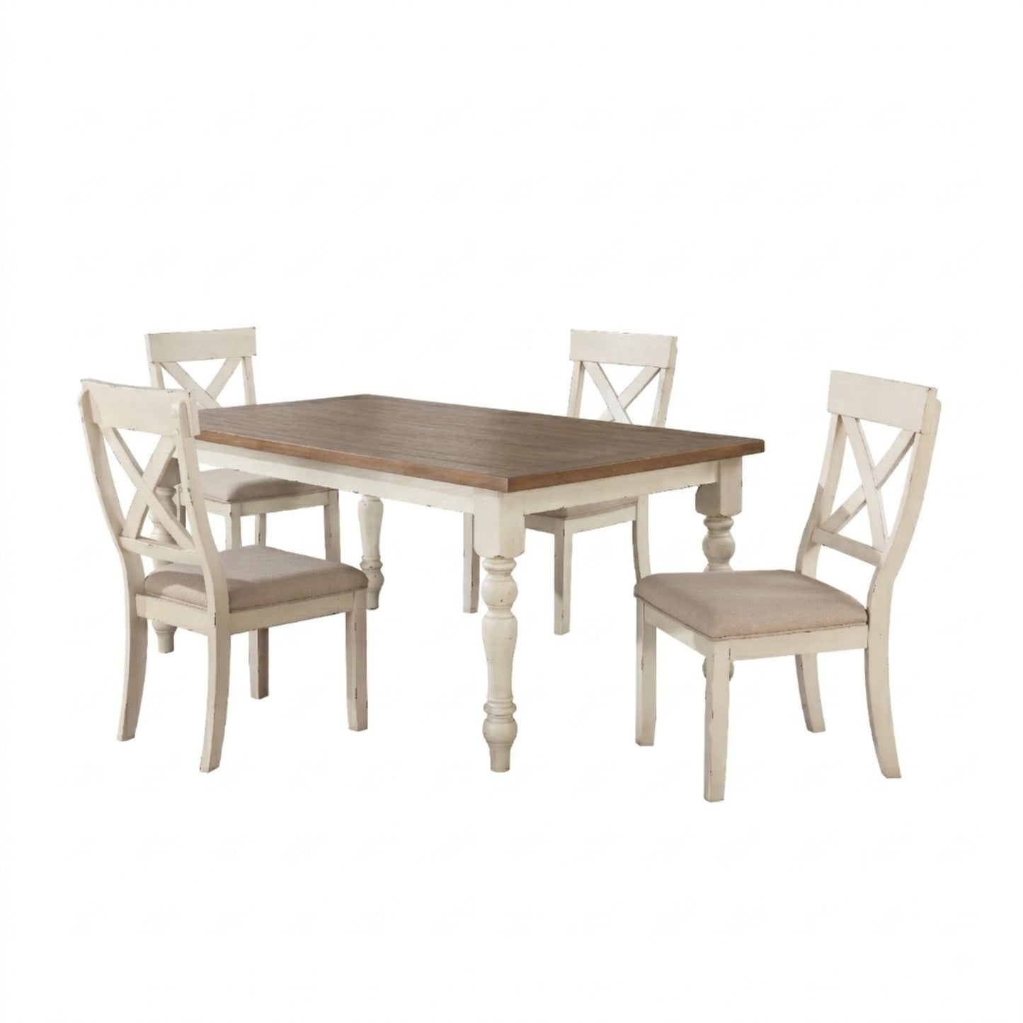 Prato 5-piece Dining table'set With Cross Back Chairs, Antique White and Distressed Oak