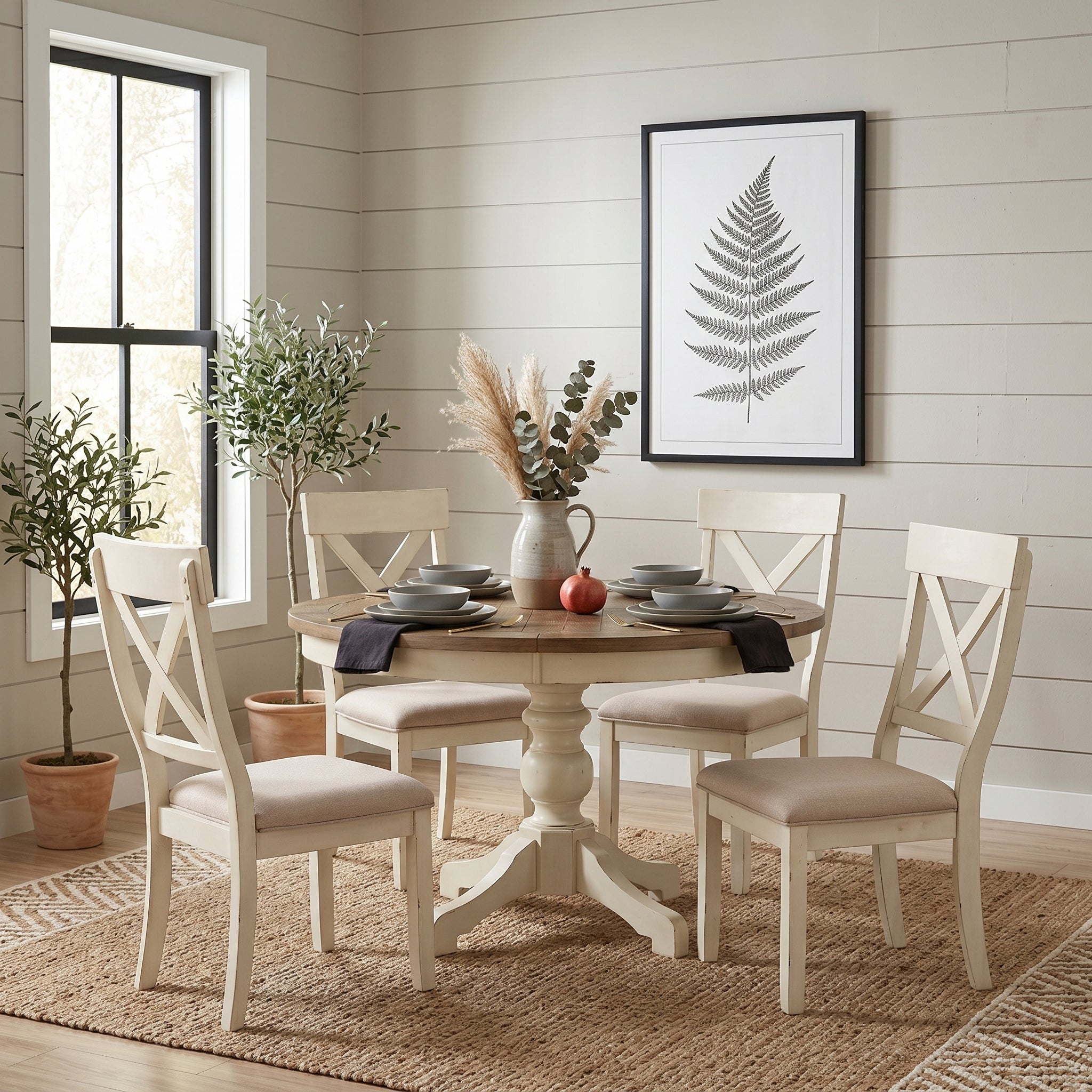 Prato 5-Piece Round Dining table'set with Cross Back Chairs