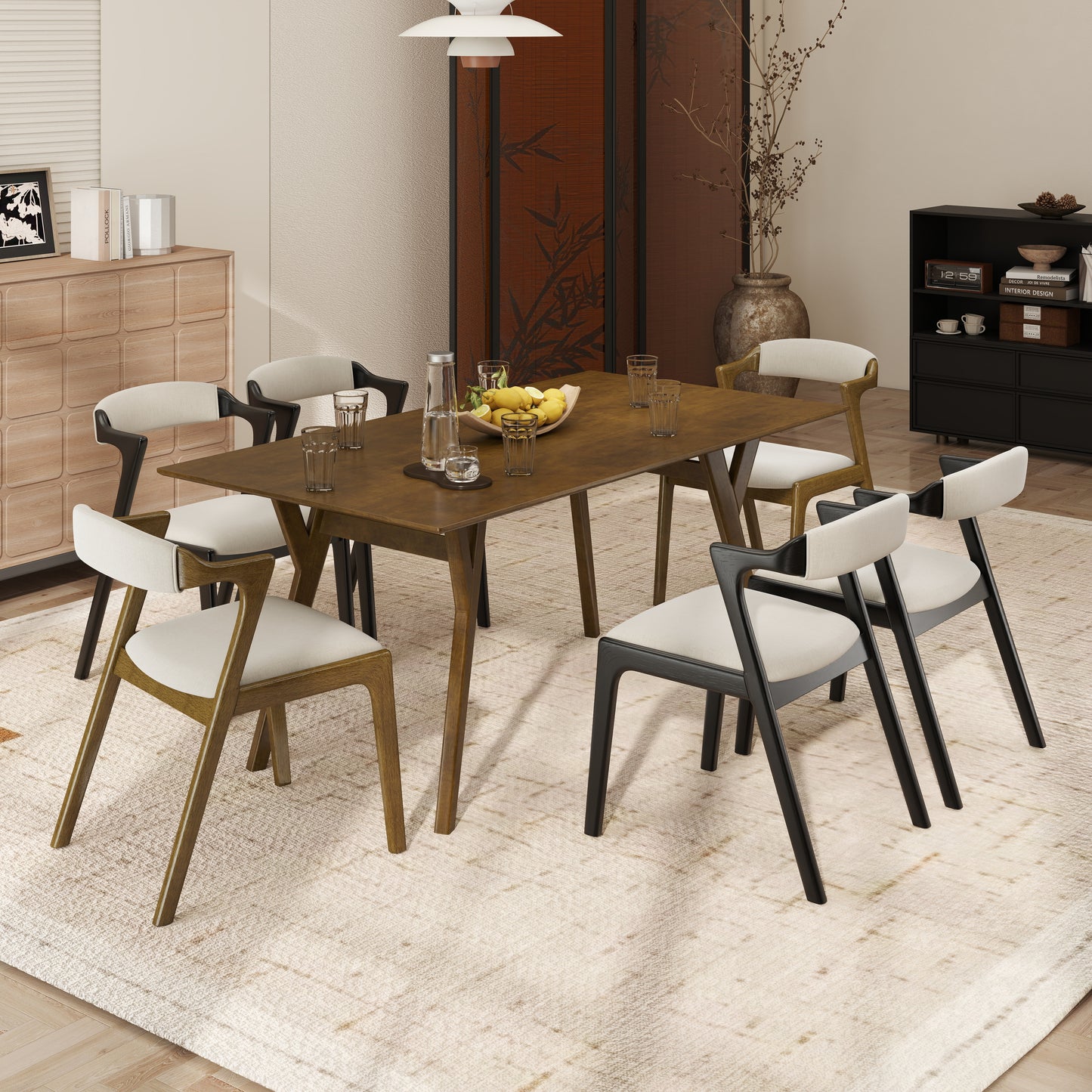 Roundhill Furniture Lavin Modern 7-Piece Dining Set, Dining Table with 6 Chairs