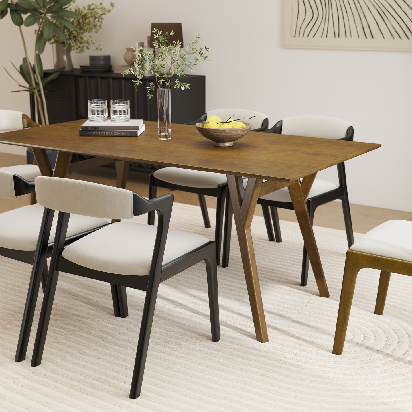 Roundhill Furniture Lavin Modern 7-Piece Dining Set, Dining Table with 6 Chairs