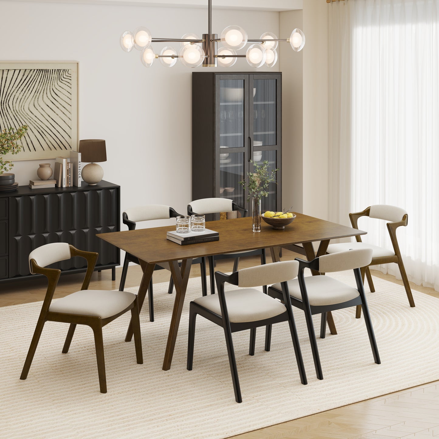 Roundhill Furniture Lavin Modern 7-Piece Dining Set, Dining Table with 6 Chairs