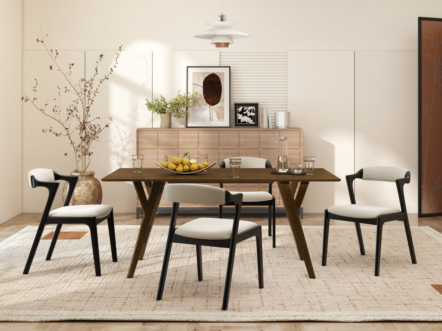 Roundhill Furniture Lavin Modern 5-Piece Dining Set, Walnut Finished Dining Table with 4 Chairs